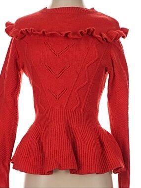 Ted Baker London Red Ruffle Peplum Sweater